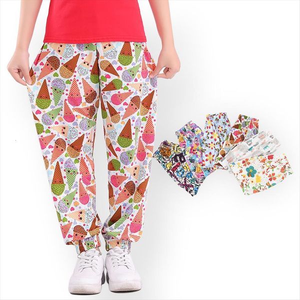 

summer girls full length casual loose thin print flower anti mosquito pants sch826, Blue
