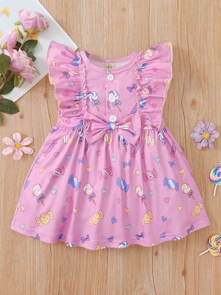 

baby candy & heart print bow front ruffle trim dress she, Red;yellow