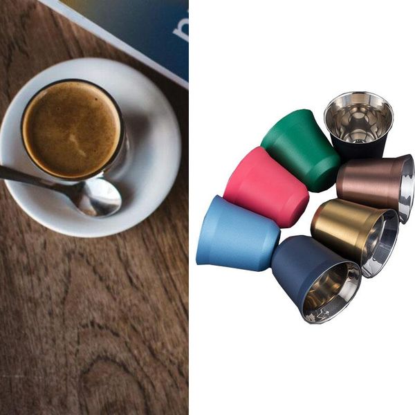 

mugs double stainless steel espresso 80ml 2pcs/set cups set insulated tea coffee wall piccolo latte