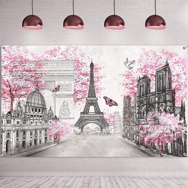 

tapestries paris tapestry backdrop wall art eiffel tower banner background european city landscape pink hanging decor for living