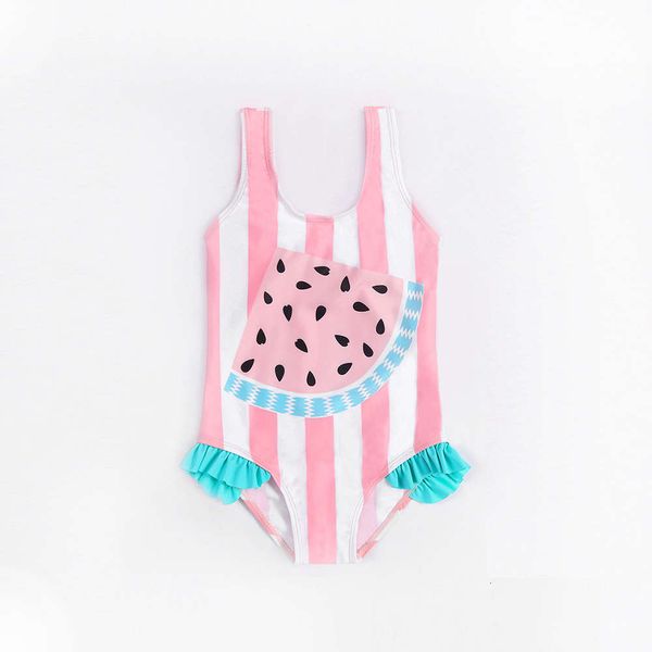 

children's suit children's cartoon one piece bikini watermelon print ear edge swimsuit cute, Black