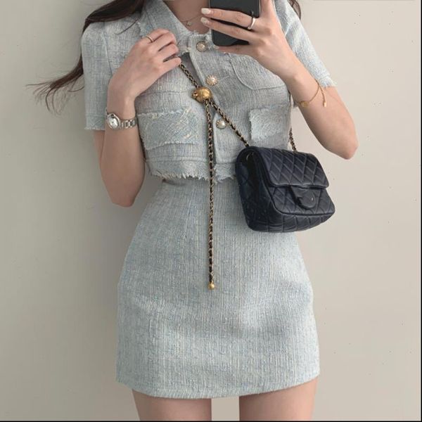 

summer two 2 piece set women tracksuits korean style elegant single tassle short sleeve and high waist bodycon mini, Gray