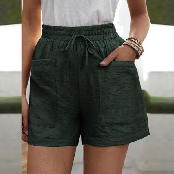 

women's shorts summer casual high waist pockets solid color elastic loose bottoms streetwear short pants 2021, White;black