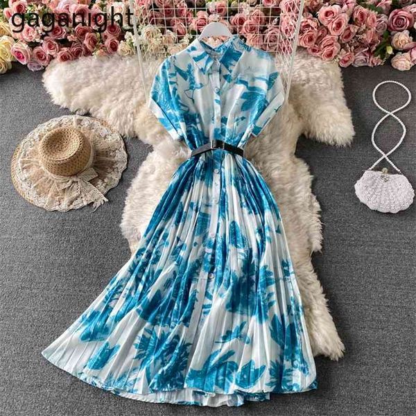 

bohemia women shirt summer dress short sleeve pleated chiffon a line vestidos drop fashion dresses 210601, Black;gray