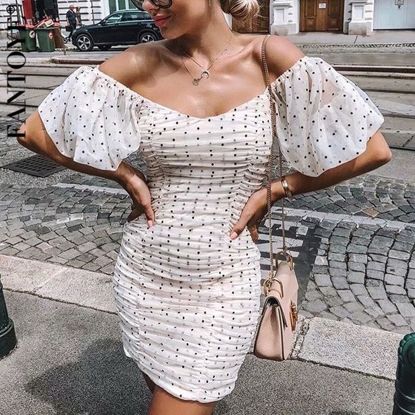 

casual dresses polk dot off-shoulder women vintage skinny backless party ladies double-layer ruched mini summer h4mq, Black;gray