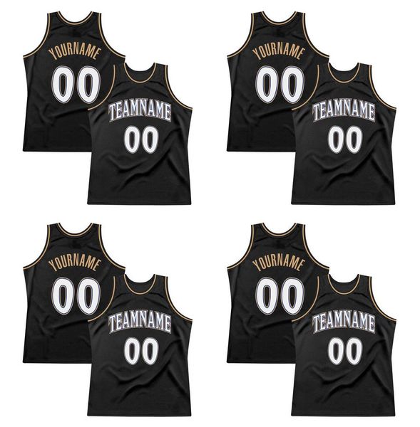 

custom black white-old gold authentic throwback basketball jersey