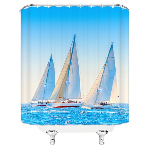 

shower curtains landscape summer beach sailboat seagull ferry bathroom decor polyester fabric bathtub curtain with hooks