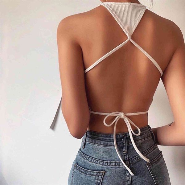 

egirl fashion women cami open back cross vest hanging neck strap t shirt y2k corset to wear, White