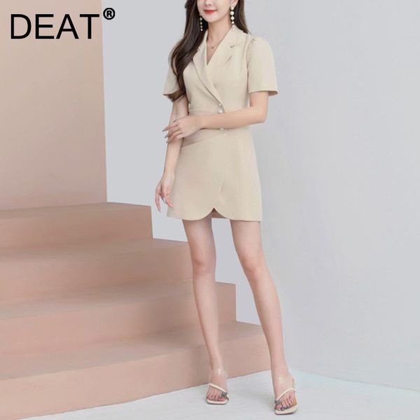 

women's suits & blazers deat woman blazer solid irregular short sleeve notched single breasted pearls slim casual style 2021 autumn fas, White;black