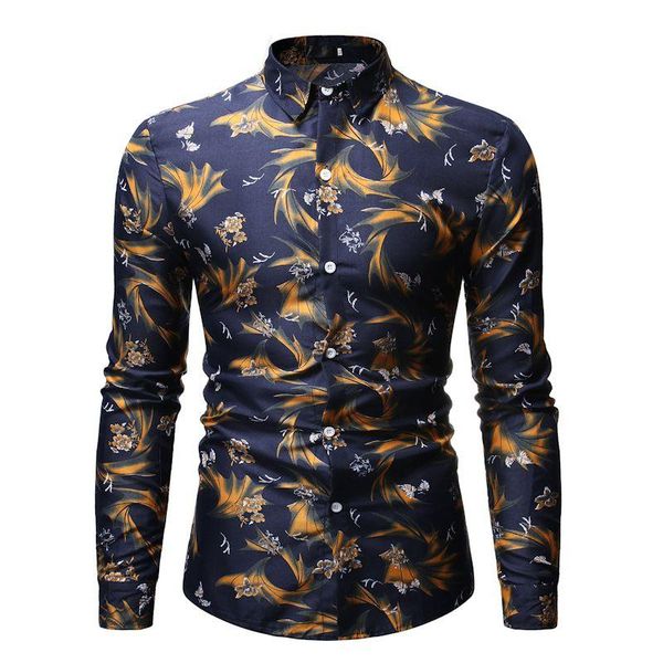 

men's casual shirts print lapel long sleeve designer fashion slim fit vintage shirt man dress jersey clothing 16 color, White;black
