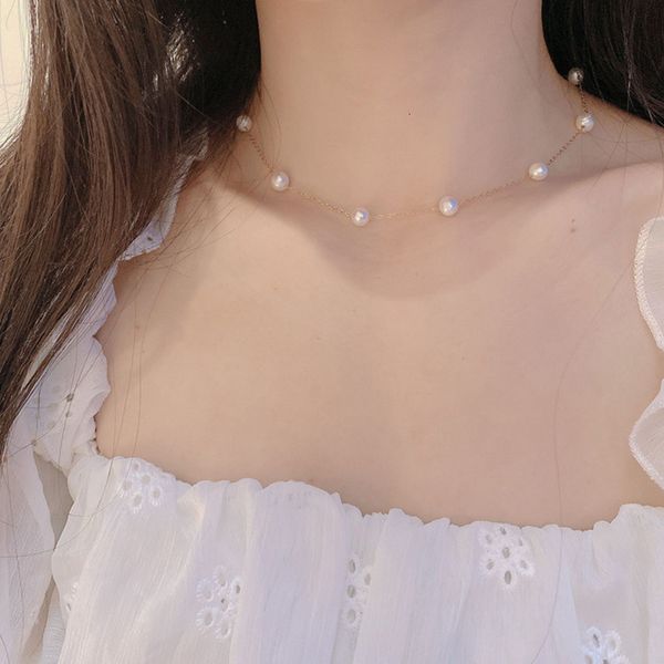 

real gold electroplated pearl necklace, simple personality, net red clavicle chain, fashion east gate fashion neck ornament, Black