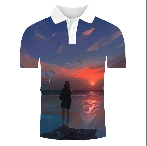 

seaside girl pattern men's 3d printed t-shirt visual impact party punk gothic round neck american muscle style short sleeve, White;black