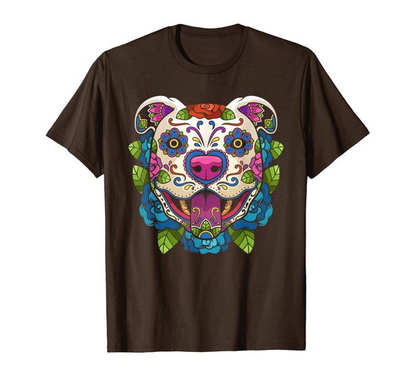 

pit bull sugar skull mexico dog calavera dia de los muertos t-shirt, White;black