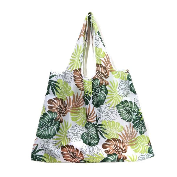 

large capacity kitchen fruit vegetable storage tote floral printed 210d oxford waterproof shopping bag women foldable handbag bags