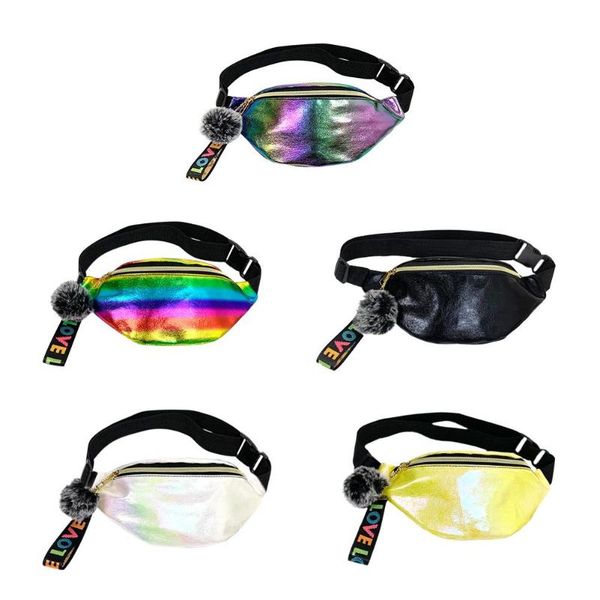 

colorful laser fanny chest bag fashion large capacity plush pendant women leather waist pack shoulder crossbody bags