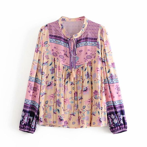 

women shirt print long sleeves o-neck casual female s femme mujer blouse blusas 210517, White