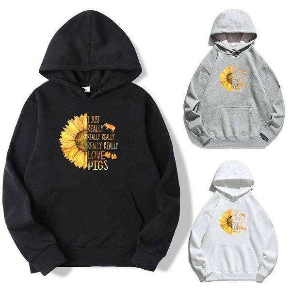 

women's hoodies & sweatshirts women hoodie part sunflower letter printed fleece long sleeve loose sweatshirt with hat pullovers winter, Black