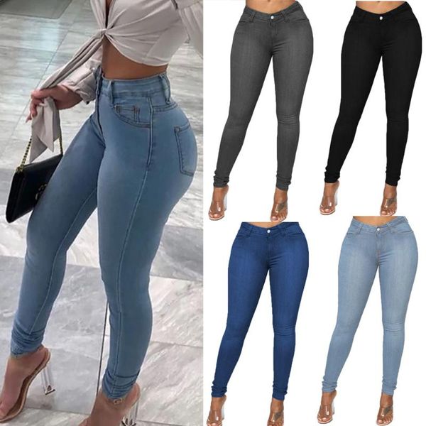 

women high waist denim jeans skinny pencil pants plus size xs-6xl streetwear women's, Blue