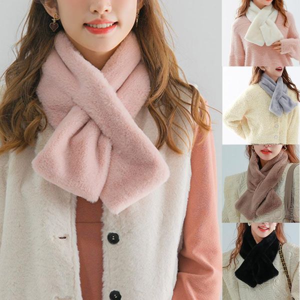 

scarves fashionable ladies plush sweet scarf soft autumn and winter solid color warm comfortable knotted bib, Blue;gray