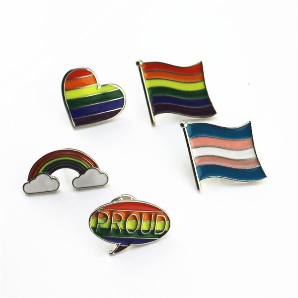 

pins, brooches multi-color hand enamel star strip flag peach heart rainbow letter five style fashion brooch, Gray