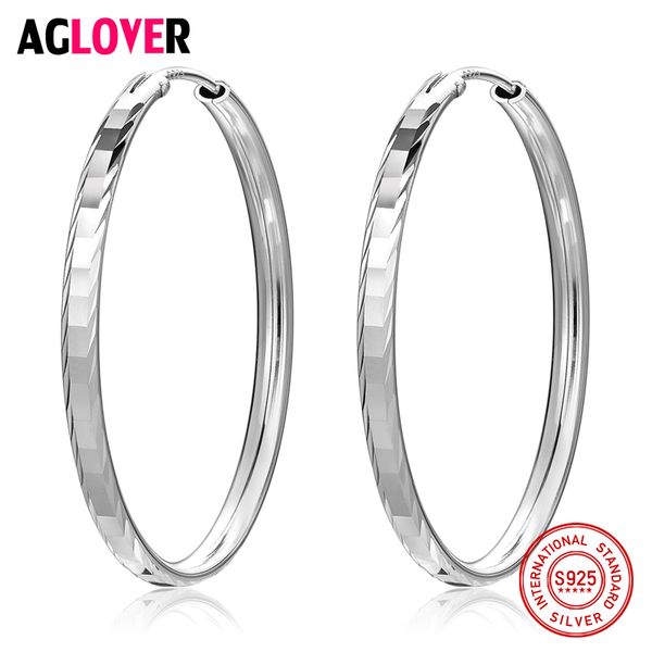 

aglover silver 925 jewelry 925 sterling silver classic luxury trendy rhombus circle charm 37mm hoop earrings for women gift, Golden;silver