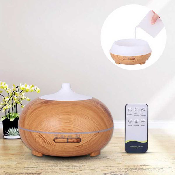 

fragrance lamps air humidifier essential oil diffuser wood grain remote control ultrasonic cool mister with 7 color led light for bedroom of