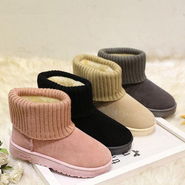 

boots fashion women's snow for 2021 winter flanging knitting wool shoe barrel female flat ankle stylish botas de mujer, Black