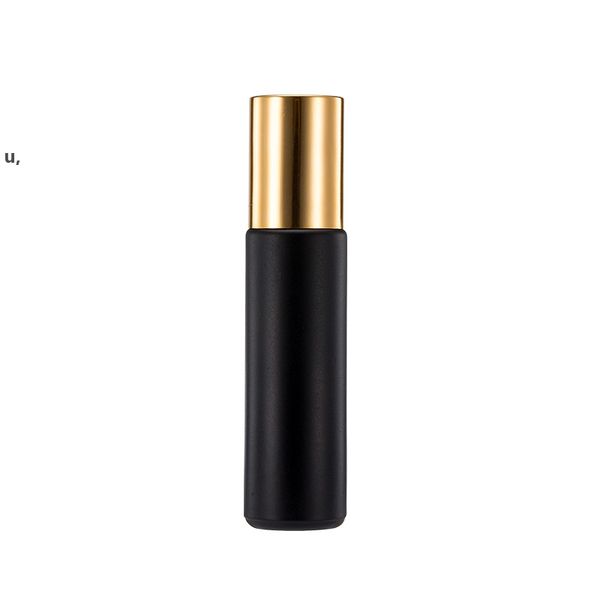 10ml rolo na garrafa de vidro fosca fragras de garrafa preta fragras essenciais frascos de perfume de óleo com bola de metal bola rrd12870
