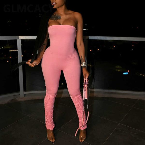 

summer solid tube jumpsuit skinny party club overalls 210702, Black;white