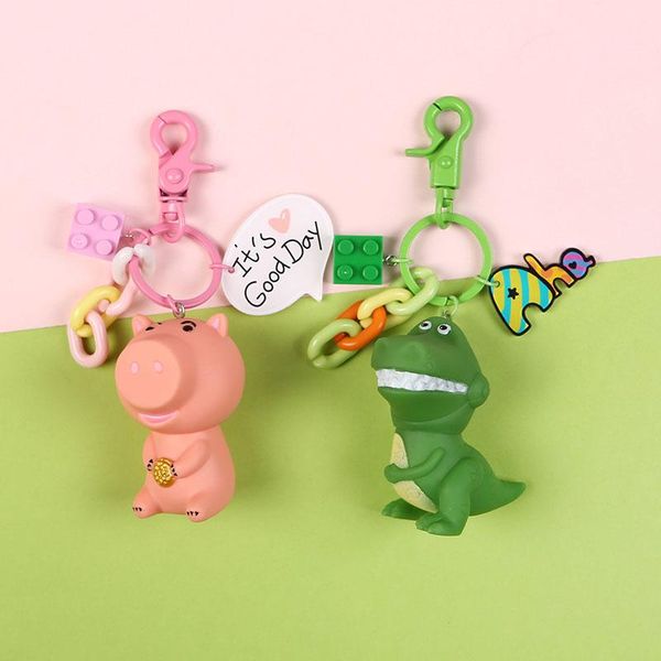 

keychains dinosaur car anime keychain pendant cute creative gift giveaway pig doll keyring accessories gifts for men, Silver