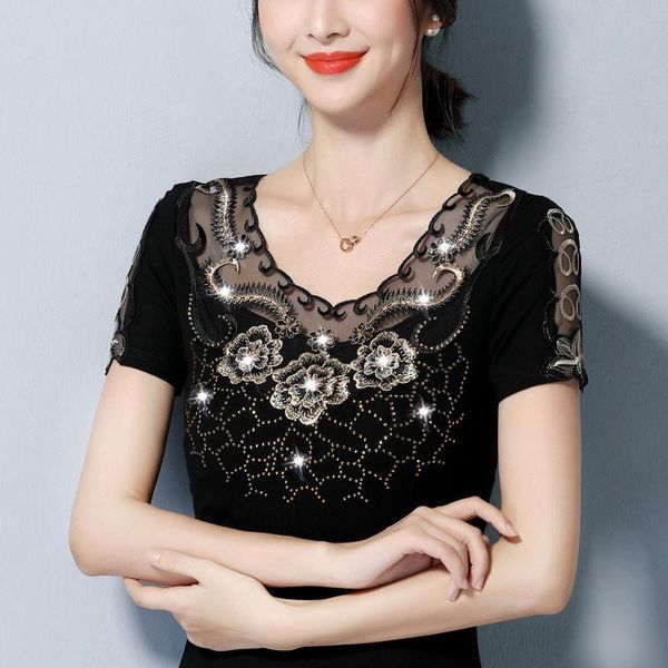 

women spring summer style lace blouses shirts lady casual short sleeve v-neck blusas zz0574 women's &, White
