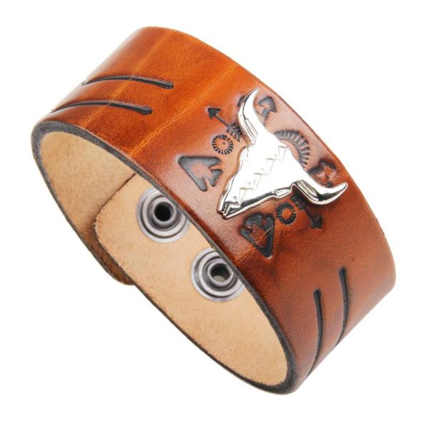 Bangle Hip-hop Rock Charme homens e mulheres pulseira de couro genuíno liga de touro cabeça exagerada punk wide masculino jóias