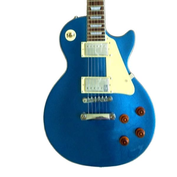 

2022 new electric lp guitar fdlp-3169 metal navy blue color, solid body maple flame cover ,pearl inlay ebony fretboard,