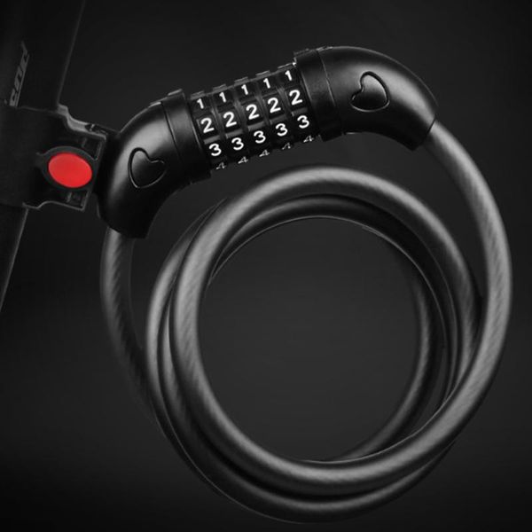 

bike locks 5 digit cycling heavy duty cable password lock coded 120cm (black)