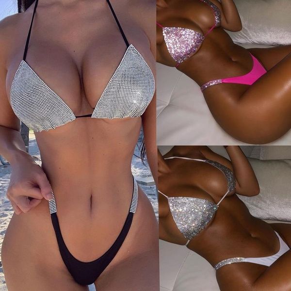 Diamond Bikini Set Sexy Tight Push Up Bikinis Altamente elástico de secado rápido Micro Cintura alta Tanga Traje de baño Mujer Traje de baño