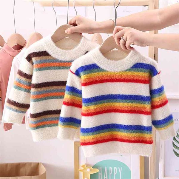 Kinder Baby Jungen Mädchen Pullover Bunte Gestreifte Pullover Boden Stricken Kinder Pullover Casual 210528