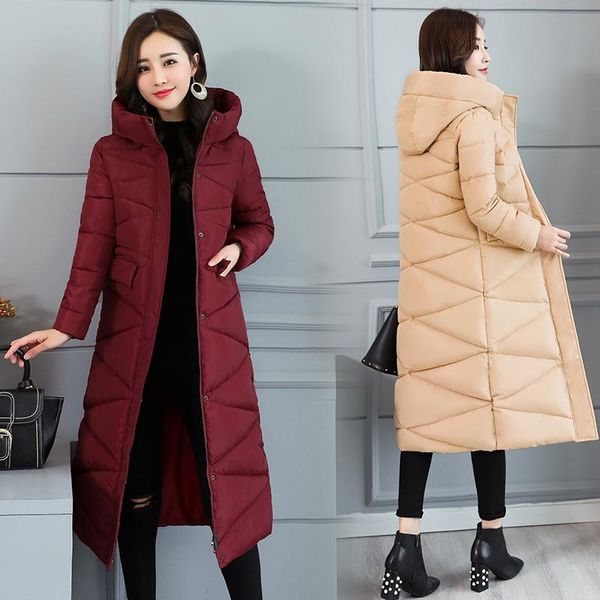 

women's trench coats korean woman winter outwear 2021 long warm thicke down parka fashion slim jacket women hooded solid coat, Tan;black