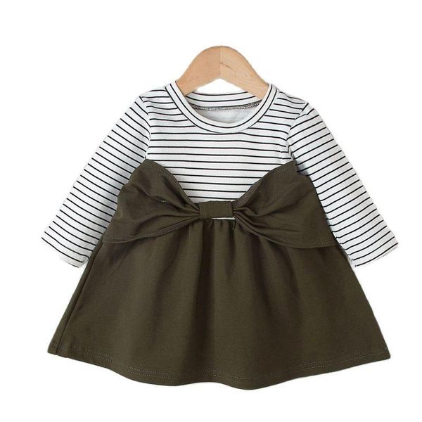 

girl's dresses korean style baby girls dress long sleeve princess toddler clothing bebes bow casual striped print, Red;yellow