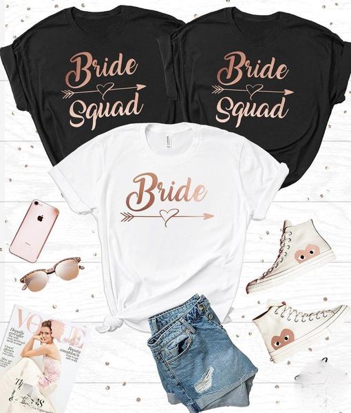 

women's t-shirt bride and squad & bridesmaid bachelorette party t shirt hen do clothing woman tshirts for women acrylic, White