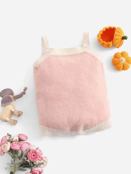

baby contrast trim cami knit romper she, Blue