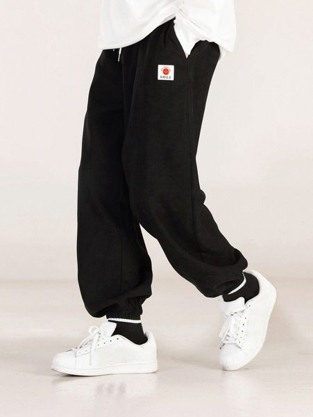 

men patch detail slant pocket pants s34f#, Black