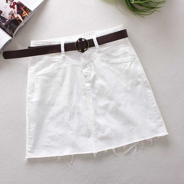 

skirts spring summer casual high waist a-line denim women white pocket faldas mujer mini solid saias 41mq, Black
