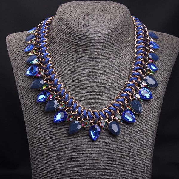 

chokers ladies necklace fashion super shiny european and american gemstone braided flower short clavicle party, Golden;silver