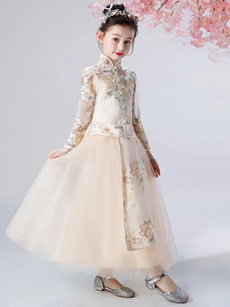 

girls cheongsam dress children chinese stand-up collar hanfu style tang suit little girl costume autumn ethnic clothing, Red