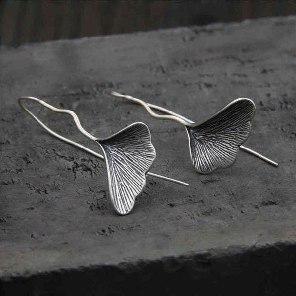 

earrings charms silver qi jewelry s925 sterling literary ginkgo leaf thai long for girlfriends, Golden
