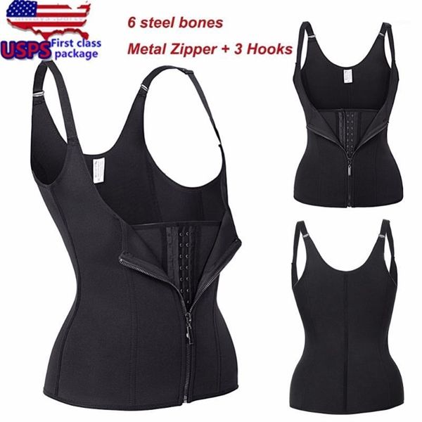 

wholesale- adjustable strap waist trainer vest corset women metal zipper with 3hooks body shaper waist cincher tummy control corset1, Black;white