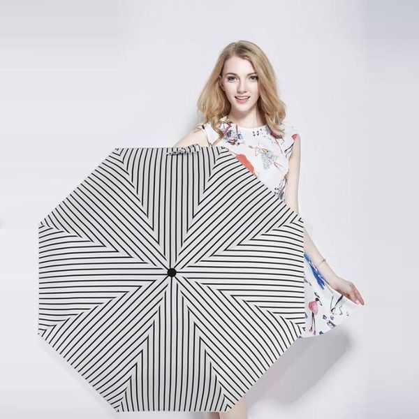 

umbrellas stylish striped travel umbrella windproof 8ribs three folding rain women girls sun uv protection parasol custom logo