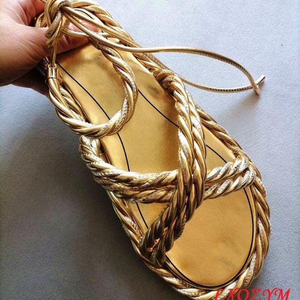 

sandals genuine leather women weave cross tie brand design flat open toe luxury lace up shoes, Black