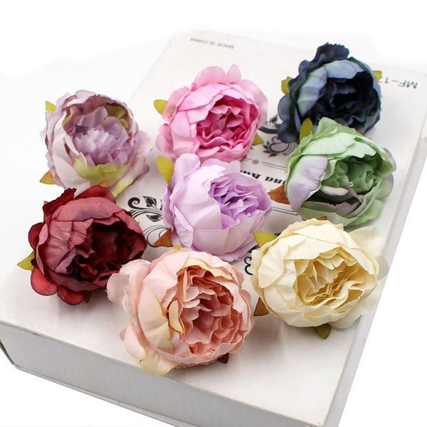

6pcs/lot 5cm silk peony flower head artificial fake flowers for wedding party home decoration diy wreath scrapbook supplies decorative & wre
