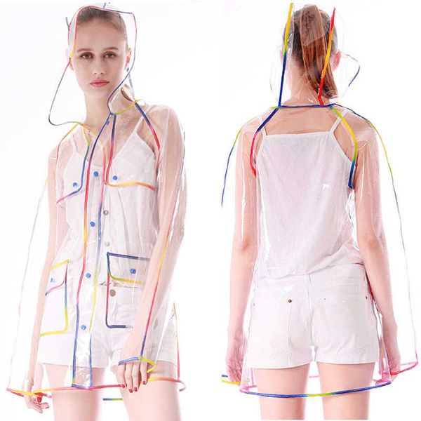 

women's raincoats transparent hiking poncho fashion lady student one piece, Black